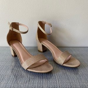 Sparkly Ankle Strap Open Toe Block Heel Shoe